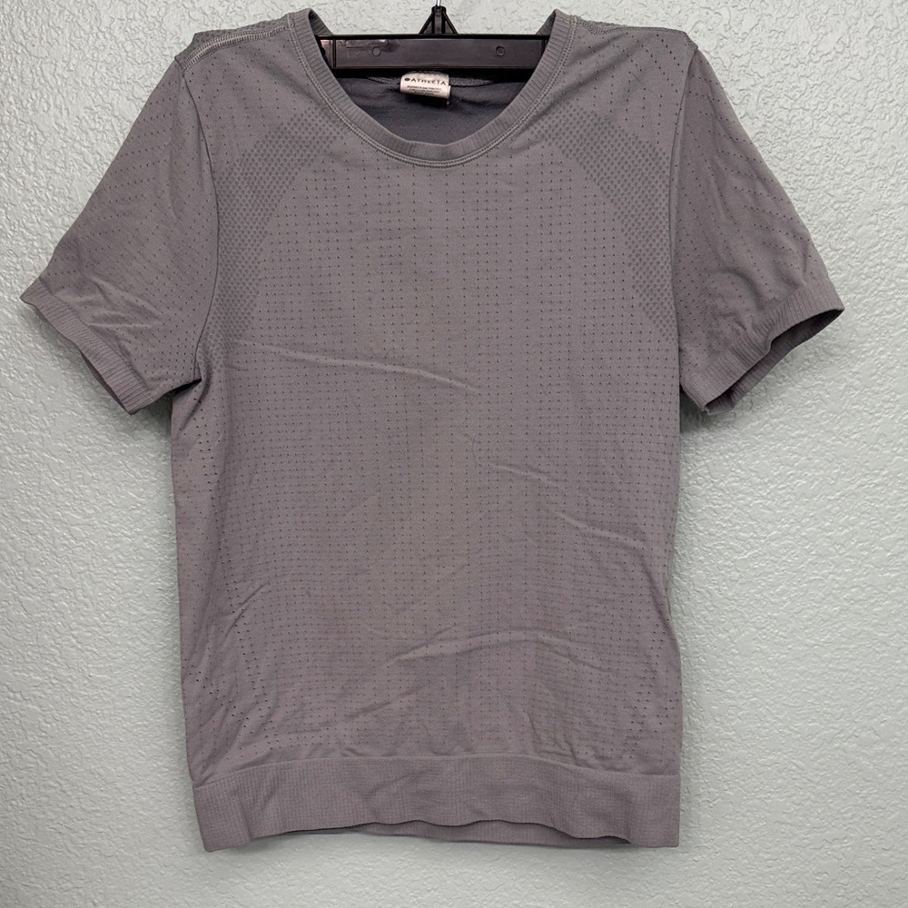 Athleta Perforated Short Sleeve Tee in Light Gray
